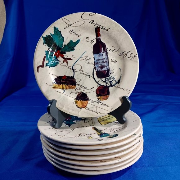 4 Williams Sonoma Portugal Pottery Christmas in Paris Salad Dessert Plates Set - Picture 2 of 10